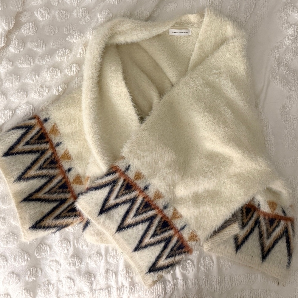 Anthropologie Cream Aztec Open Cardigan/Kimono/Jacket Size Large - Picture 10 of 16
